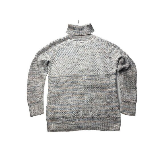 PrAna Abelle Sweater Tunic Sz M Turtleneck Blue White Organic Cotton Ombré Knit - Picture 2 of 7